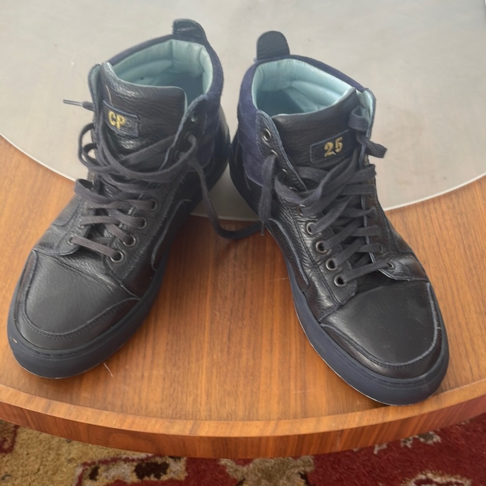 Del Toro Italian Handmade Navy Leather High Tops
